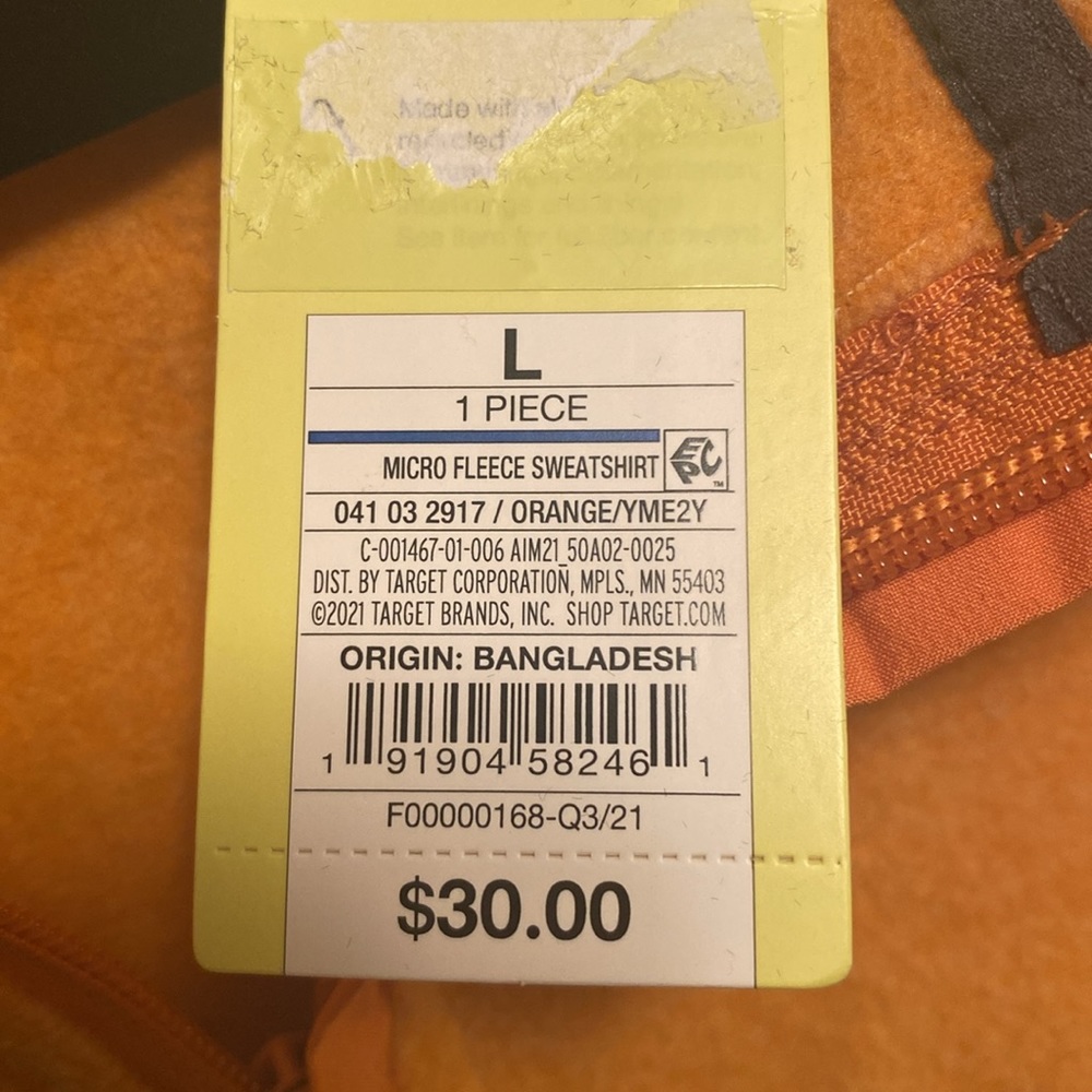 Brand New All in Motion Orange Micro Fleece Sweatshirt…size L - Picture 5 of 5